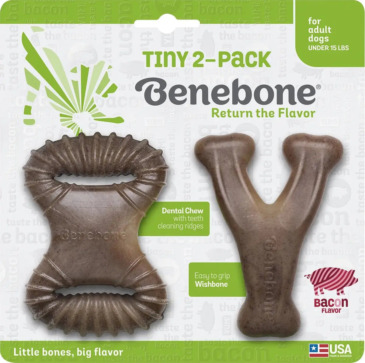 Benebone - Kauwartikelen - Dental Chew-Wishbone Tiny - Bacon puppy pakket Classies