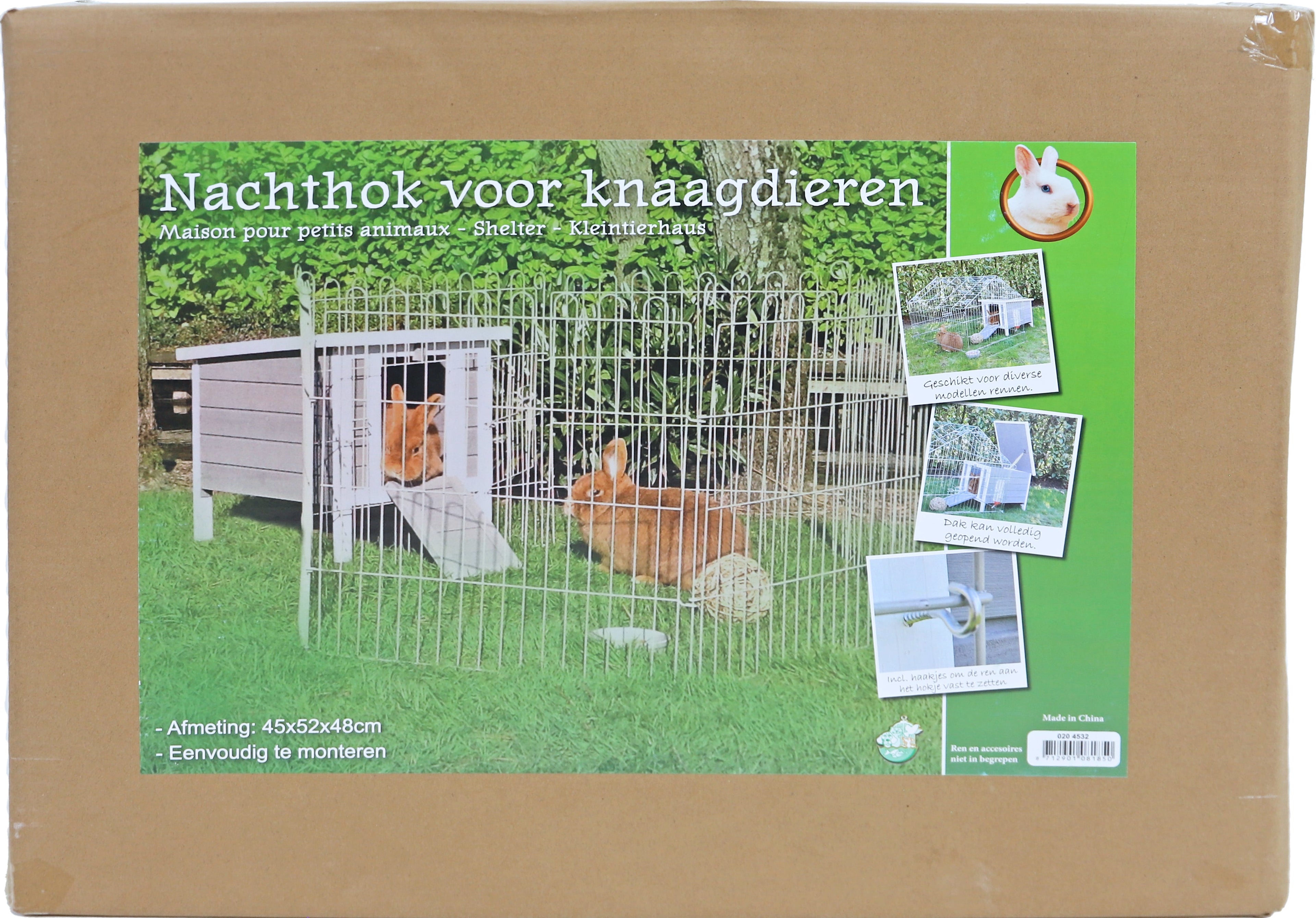 Nachthok voor knaagdieren of kippen - Bouwpakket - Kleur:grijs/wit - Afmetingen: 42x52x48 cm Classies