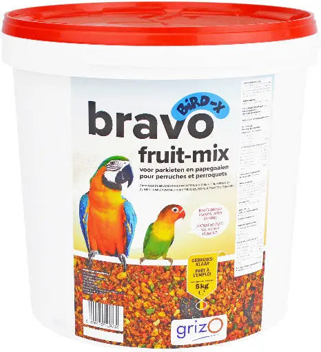 Opfokvoer Bravo fruit mix grof parkieten en papegaaien 1- 5 -25 kg Classies