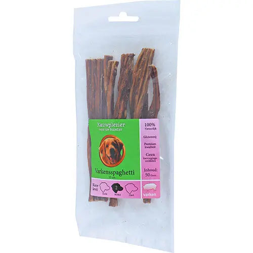 Natuurlijke Snack Varken - Varkensspaghetti verkrijgbaar in 15 cm/50 gram of 35 cm/120 gram Classies