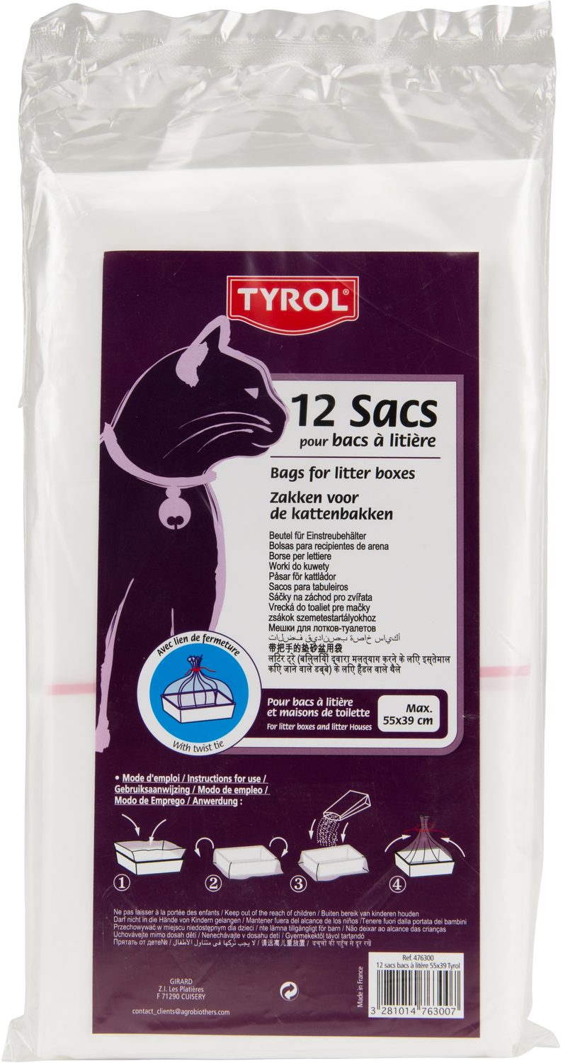 TYROL - kattenbakzakken XL 12 stuks met toebinder - 55 x 39 cm