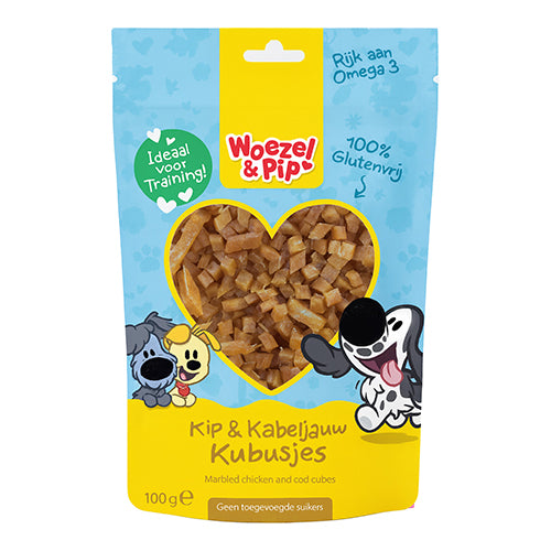 Woezel & Pip kip en kabeljauw kubusjes 100 gram