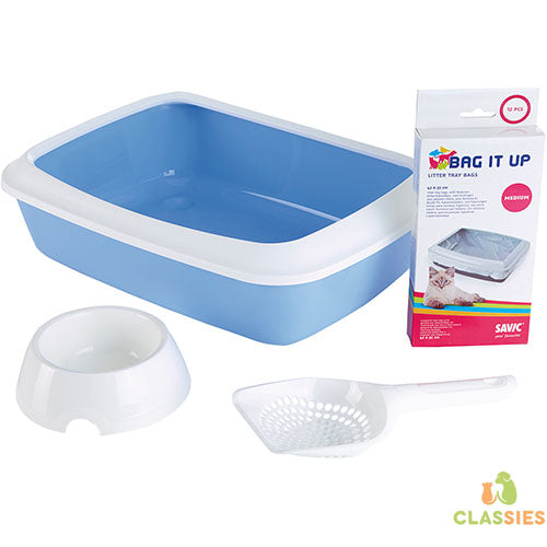 Savic - Kitten Kattenbak Iriz Startset Blauw / Wit 42 cm Classies