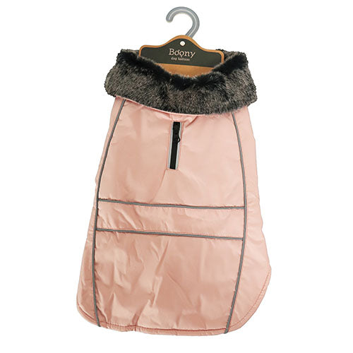 Boony Parka avec col en fourrure - Manteau chaud imperméable pour chien - Rose tendre - 7 tailles