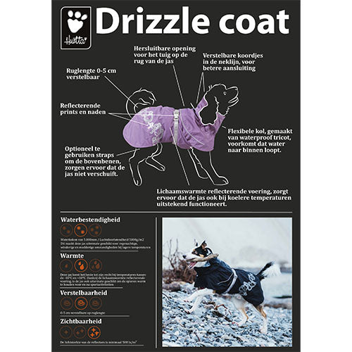 Hurtta Drizzle Coat regenjas - winterjas - zwart - paars Classies