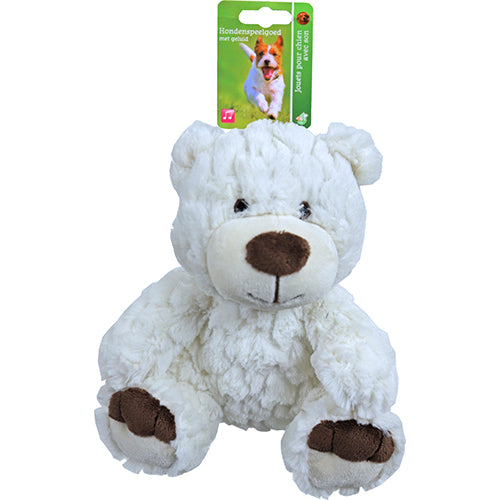 Honden Knuffelbeer - Pluche - Wit - Met Piep - 22cm Classies