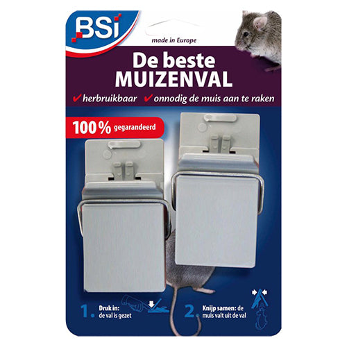 BSI kunststof muizenval pak a 2 stuks, grijs.