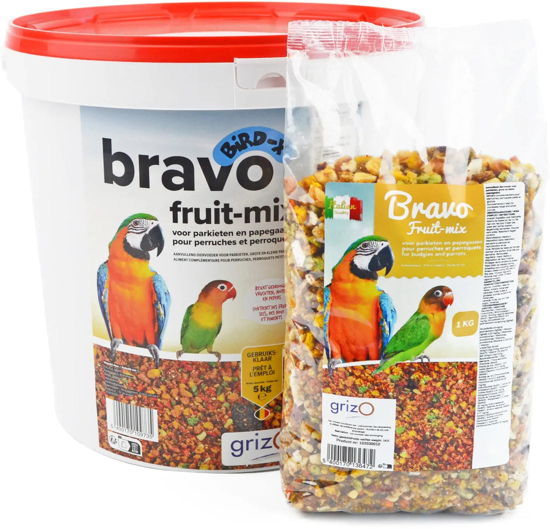 Opfokvoer Bravo fruit mix grof parkieten en papegaaien 1- 5 -25 kg Classies