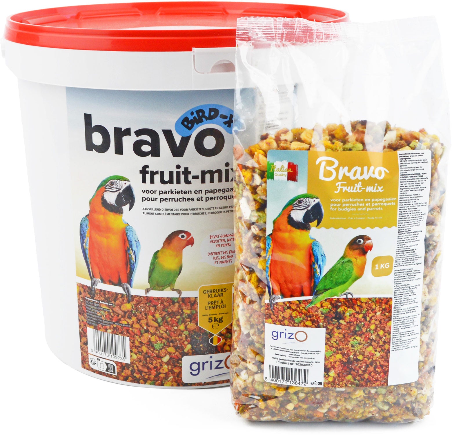 Opfokvoer Bravo fruit mix grof parkieten en papegaaien 1- 5 -25 kg Classies