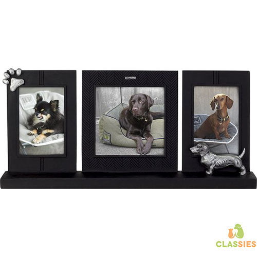 Happy House Fotolijst Drieluik met Teckel - Zwart/Zilver - 52 x 6,2 x 24,3 cm Classies