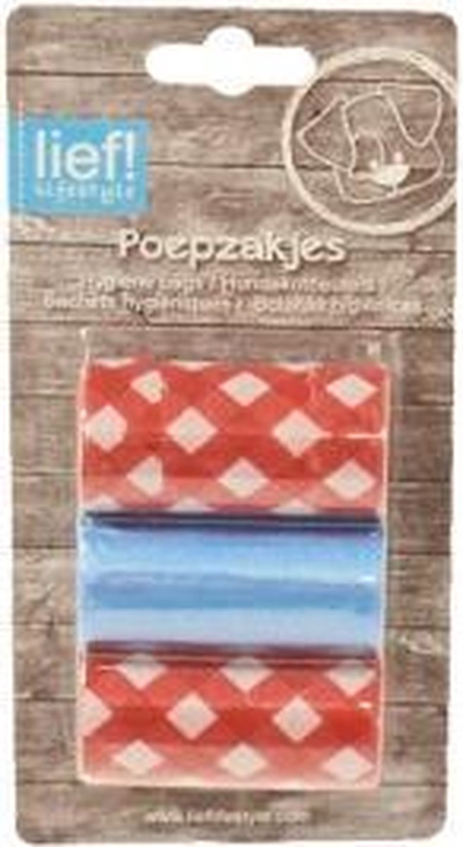 Lief! Poepzakjes Unisex Rood - 3 Rollen van 20 zakjes Classies