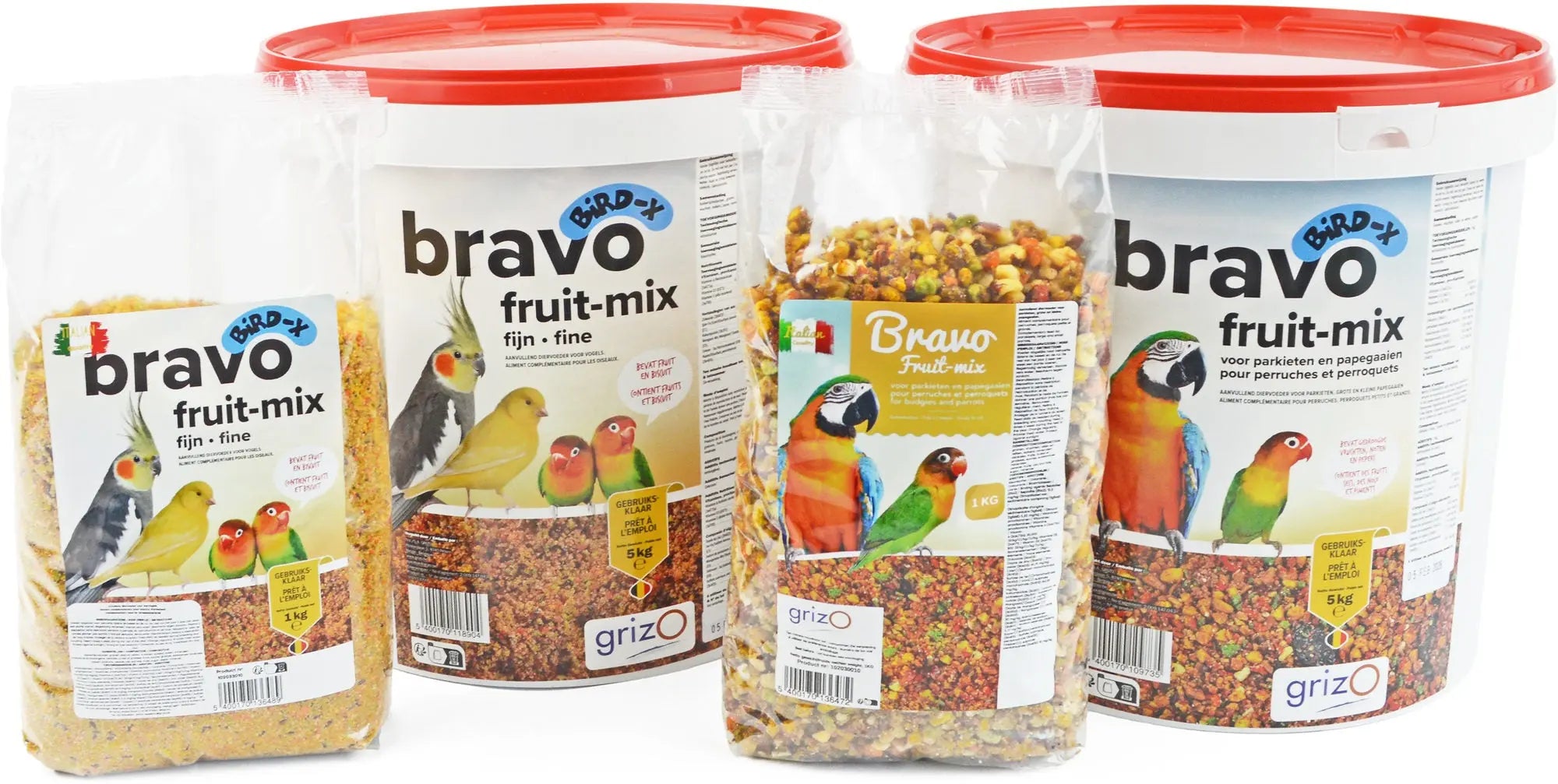 Opfokvoer Bravo fruit mix grof parkieten en papegaaien 1- 5 -25 kg Classies