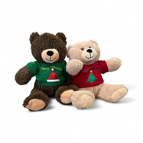 Kerstknuffel beer met kersttrui beige of bruin - 25 cm