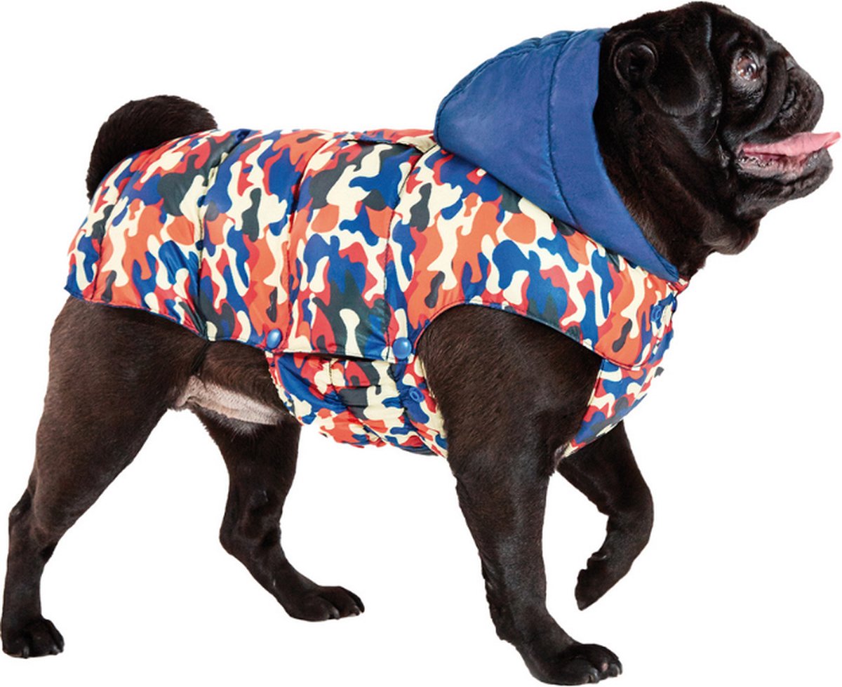 Croci - Wendbarer wattierter Hundemantel ASPEN - Camouflage/Blau - Rückenlänge: 10 cm
