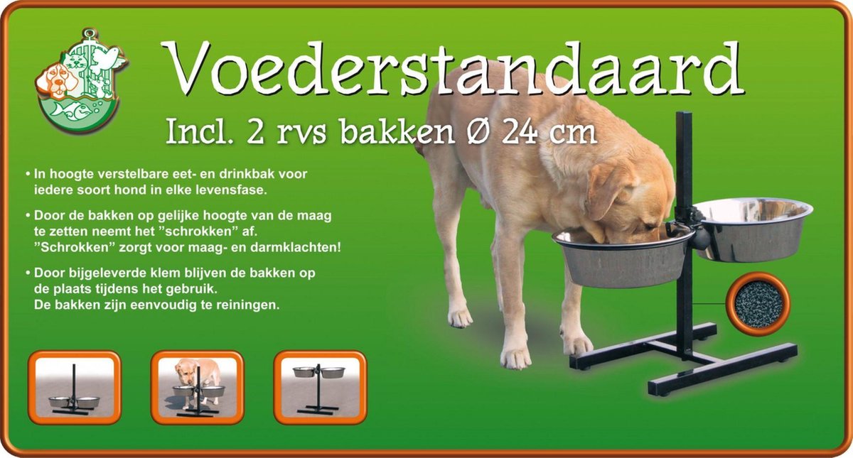 H-Standaard inclusief Roestvrijstalen voerbakken - 24 cm Classies