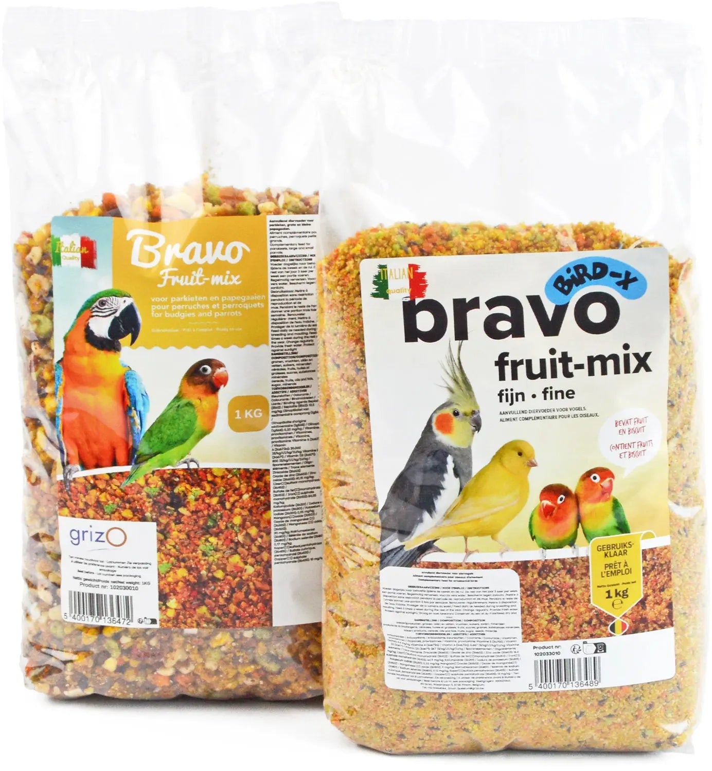 Opfokvoer Bravo fruit mix grof parkieten en papegaaien 1- 5 -25 kg Classies
