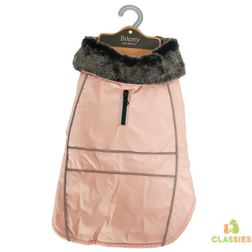 Boony Parka avec col en fourrure - Manteau chaud imperméable pour chien - Rose tendre - 7 tailles