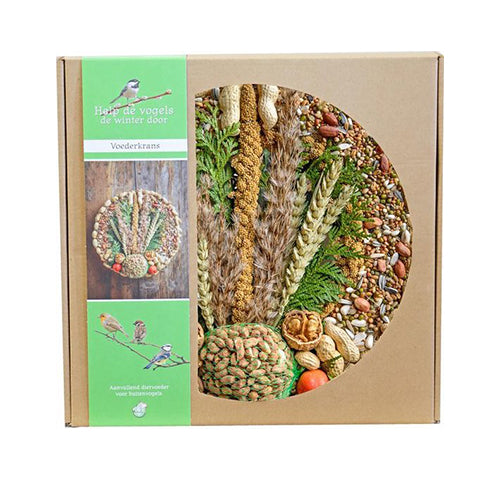 Voederkrans met pindanet en decoratie Ø 28 cm. Cadeautip! Krans voor buitenvogels