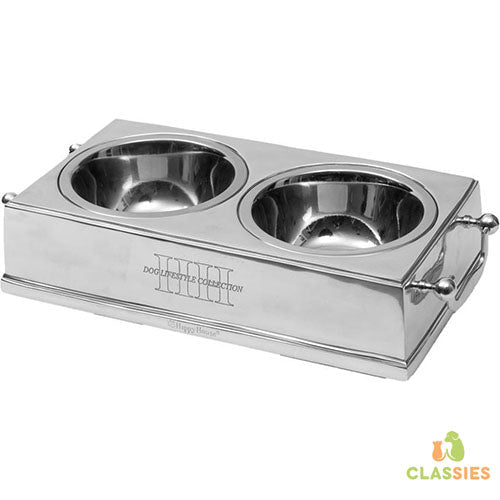 Happy-House Voerbak Dubbel Rvs Laag - 40X22X10 CM Classies