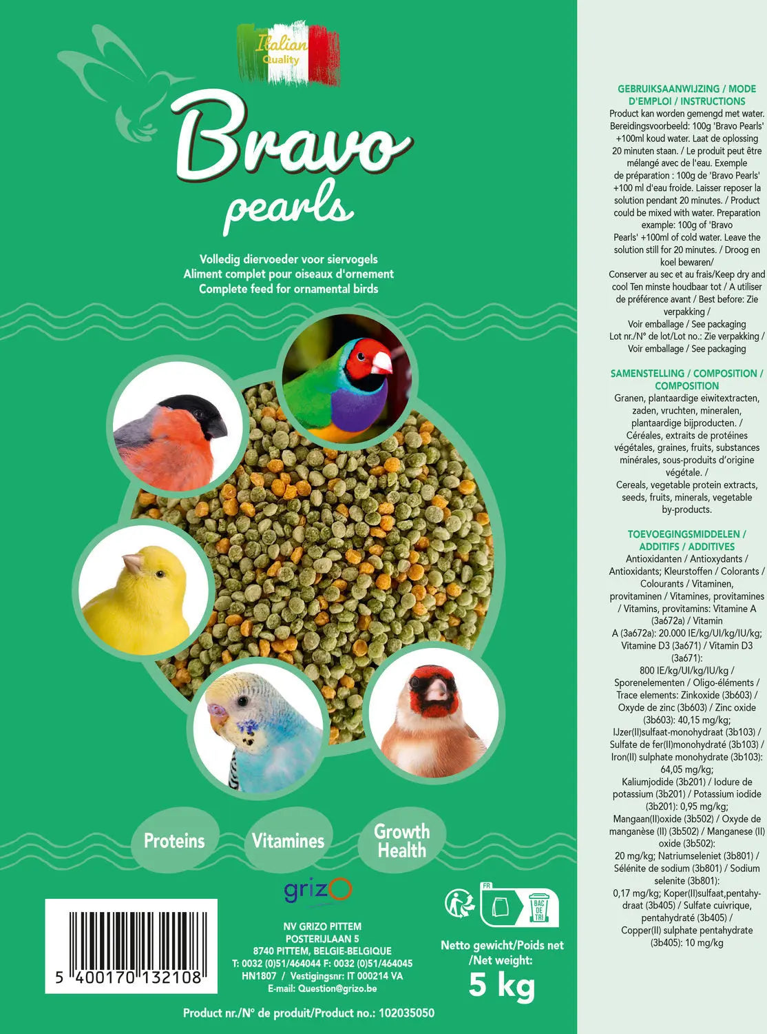 Opfokvoer Bravo pearls large zak 5 kg Classies