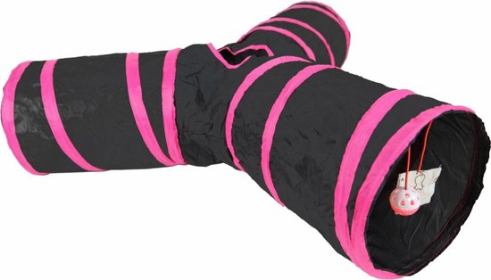 Kattentunnel Speeltunnel Nylon Y-Model Zwart - Roze 85 x 25 cm Classies