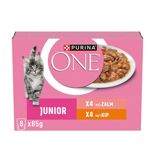 Purina One junior kip en zalm 8x85 gram Classies