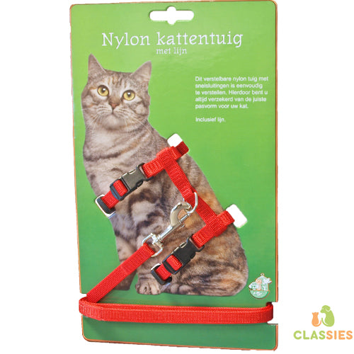 Boony kattentuig nylon met lijn zwart of rood