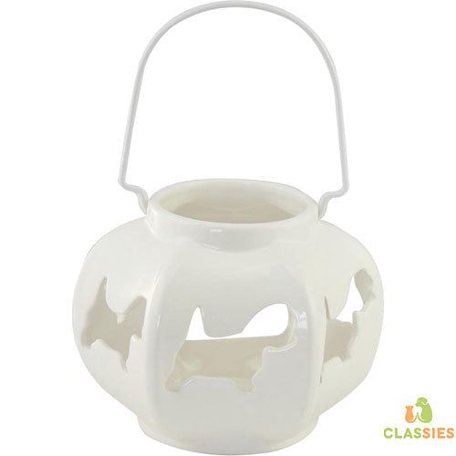 Happy House Lantaarn/ Theelicht Houder met Hondjes - 6-hoekig - 25 x 17,8 cm Classies