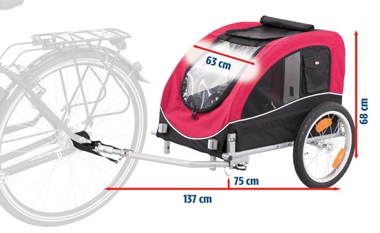 Trixie Fietskar - Zwart Rood 63x68x75/137 Cm Tot 22 Kg Medium