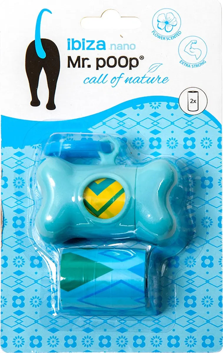 Mr.POOP IBIZA Nano Houder blauw + 2 Rolletjes met geur Classies