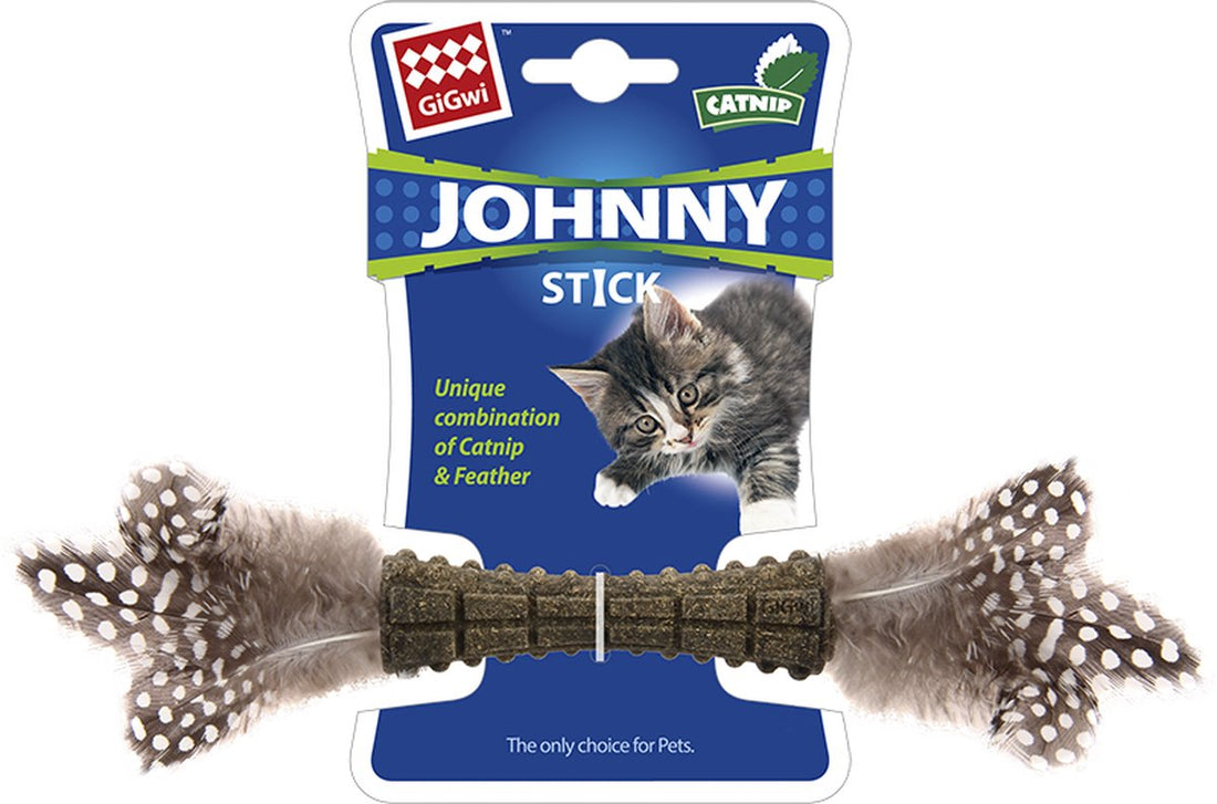 Gigwi Johnny Stick Met Dubbelzijdig Veren - Kattenspeelgoed - Grijs Classies