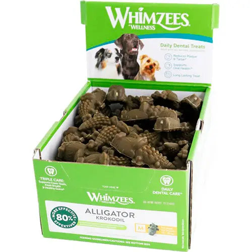 Whimzees kauwsnacks alligator in displaydoos Zoemshop