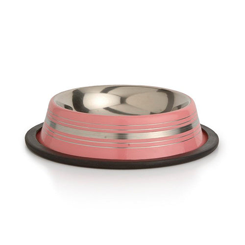Beeztees Stripes RVS Voerbak/ Drinkbak - Roze - 180 ml - 11 cm Classies