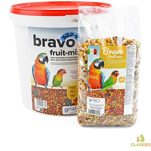Opfokvoer Bravo fruit mix grof parkieten en papegaaien 1- 5 -25 kg Classies
