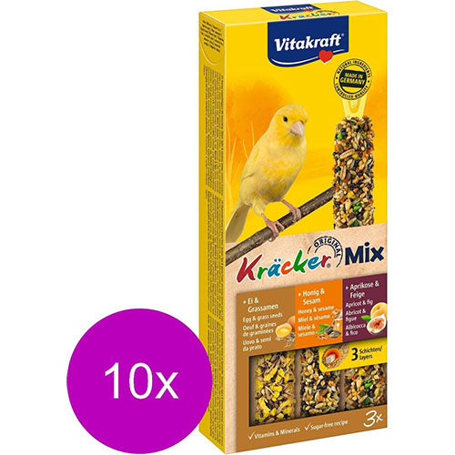 10 x Vitakraft Trio Mix ei/graszaad-sesam/banaan-kiwi/citrus-kräcker kanarie, 3in1