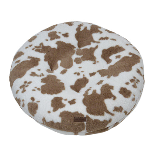 Animal Boulevard Donut Dierenmand COW PLUSH Puff Kussen – Extra Zacht & Wasbaar – Wit-Bruin - Verkrijgbaar in 3 maten