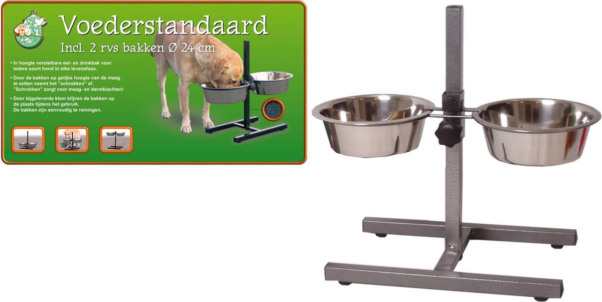 H-Standaard inclusief Roestvrijstalen voerbakken - 24 cm Classies