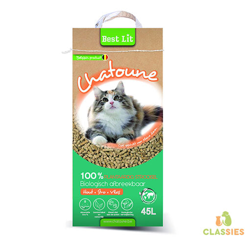 Kattenbakvulling Best Lit Chatoune vlas - stro - houtkorrel plantaardig strooisel 10 - 25- 45 liter