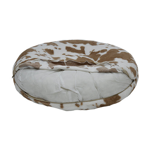 Animal Boulevard Donut Dierenmand COW PLUSH Puff Kussen – Extra Zacht & Wasbaar – Wit-Bruin - Verkrijgbaar in 3 maten