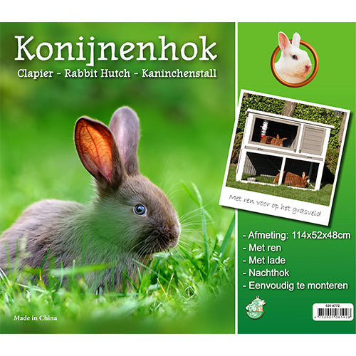 Boon konijnenhok bouwpakket met lade en ren grijs/wit, 114x61x92 cm Classies