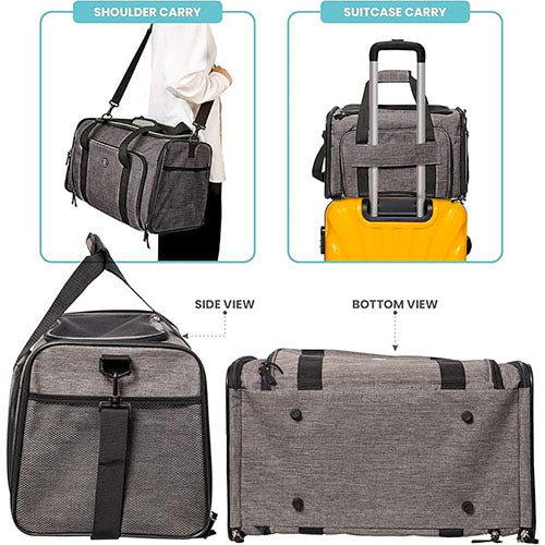 Fofos erweiterbare und faltbare Tragetasche/Reisekorb - grau/schwarz - 47 x 28 x 28 cm
