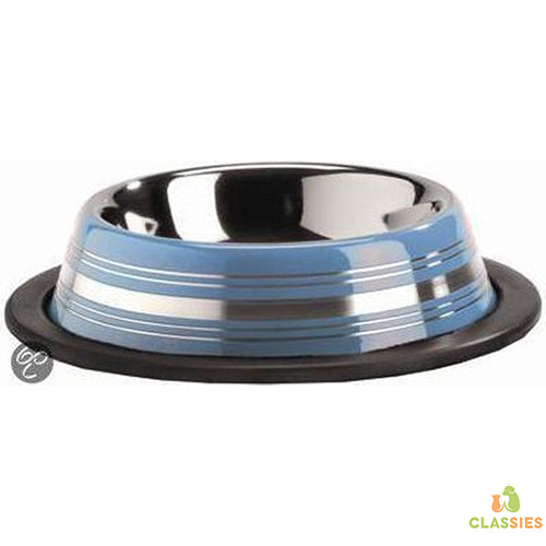 Beeztees Stripes - Hondenvoerbak - Antislip - Blauw - 15,5x15,5x3,5 cm - 180 ml