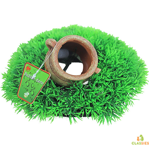 Boon Aqua Deco Ornament bubbel - Green Moss Plant en Pot met Uitstromer - 21×21x9,5 cm