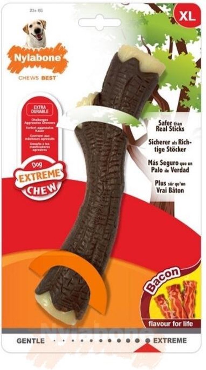 Nylabone Extreme kauwbot - Houten stok met baconsmaak Medium