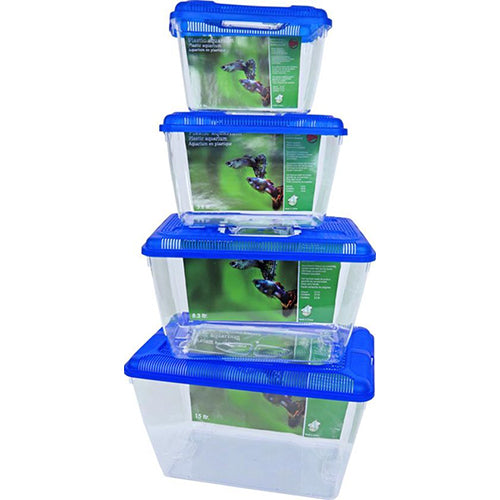 Plastic aquarium met blauwe deksel