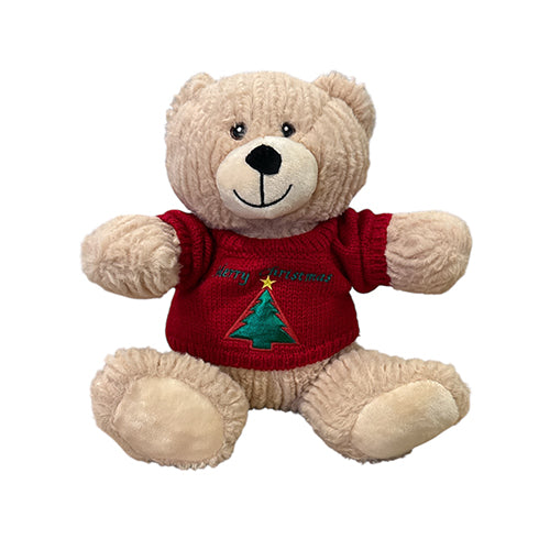 Kerstknuffel beer met kersttrui beige of bruin - 25 cm