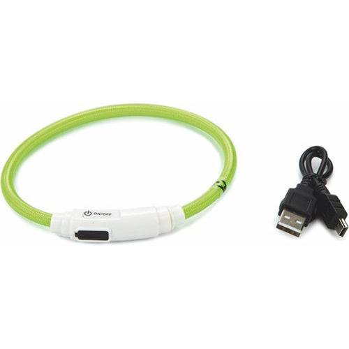 Beeztees Safety Gear Flashix Nylon Halsband+USB - Groen - 35 cm x 0,7 mm Classies