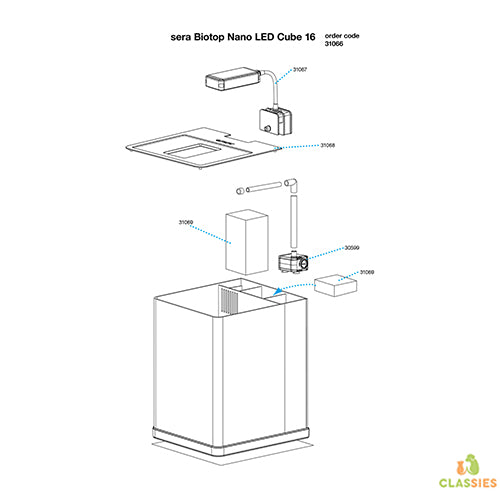 Sera Nano Led Cube Aquarium - 30x40x30 cm - 16L - Grau