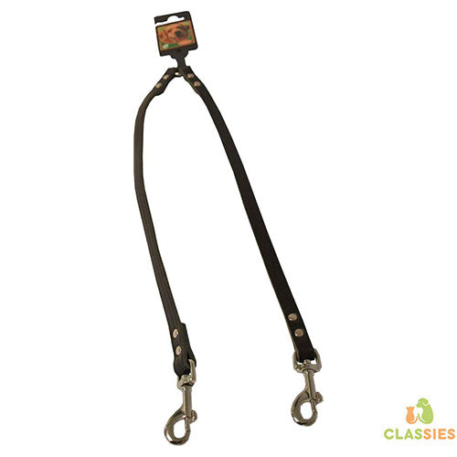 Boon Dog Fashion - Leren Koppelstel/ Koppellijn - 12 mm/47 cm + 47 cm - Donkerbruin Classies