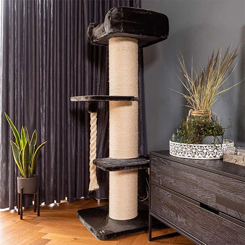 Quapas! Tower lounge Donkergrijs Krabpaal voor Grote Katten zoals oa. Maine Coon - 60 x 60 x 160 cm